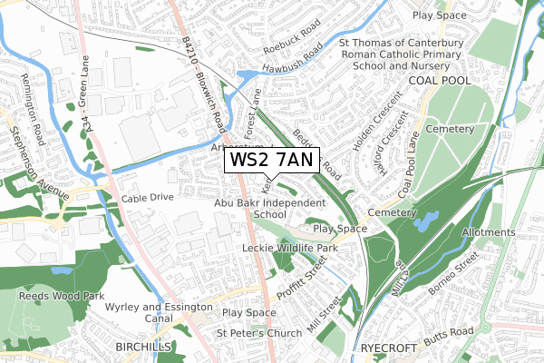 WS2 7AN map - small scale - OS Open Zoomstack (Ordnance Survey)