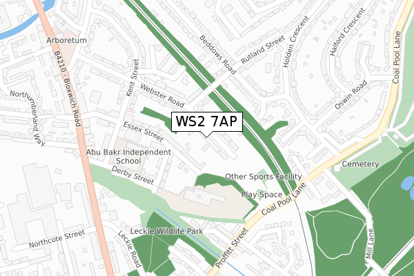 WS2 7AP map - large scale - OS Open Zoomstack (Ordnance Survey)