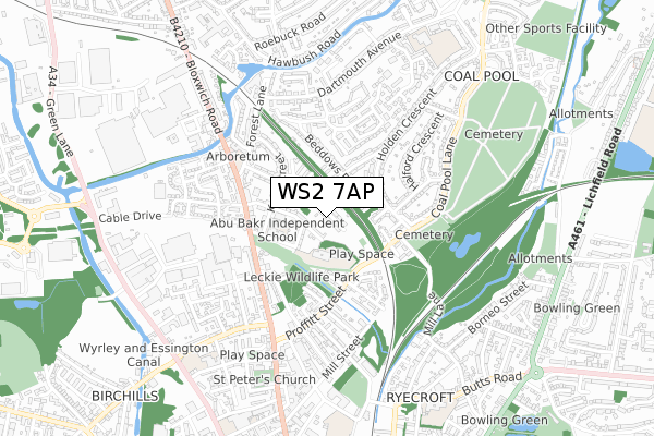 WS2 7AP map - small scale - OS Open Zoomstack (Ordnance Survey)