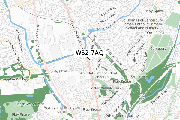 WS2 7AQ map - small scale - OS Open Zoomstack (Ordnance Survey)