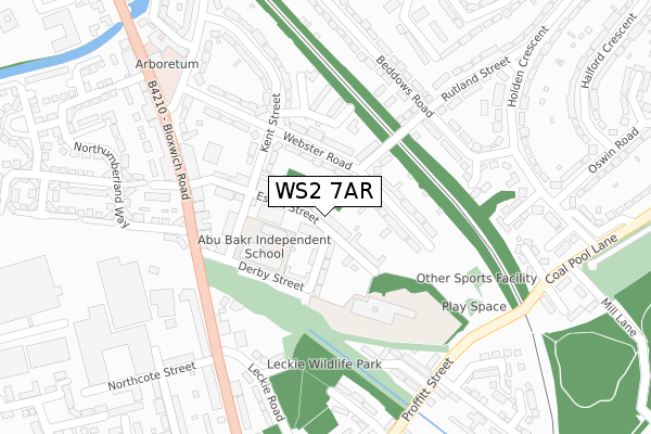 WS2 7AR map - large scale - OS Open Zoomstack (Ordnance Survey)