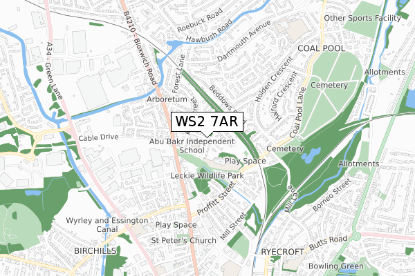 WS2 7AR map - small scale - OS Open Zoomstack (Ordnance Survey)