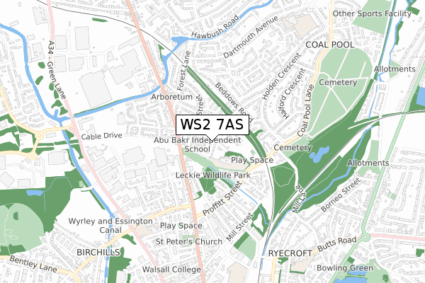 WS2 7AS map - small scale - OS Open Zoomstack (Ordnance Survey)