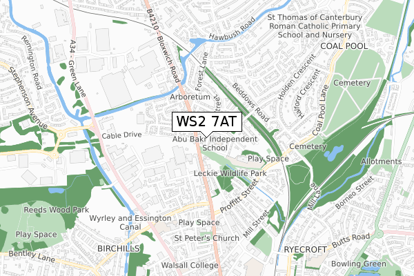 WS2 7AT map - small scale - OS Open Zoomstack (Ordnance Survey)