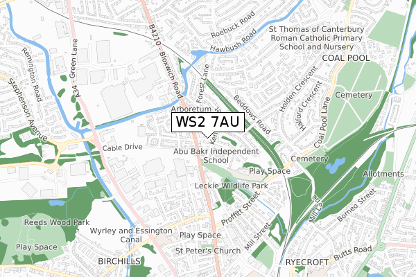 WS2 7AU map - small scale - OS Open Zoomstack (Ordnance Survey)