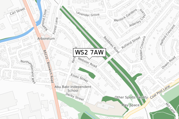 WS2 7AW map - large scale - OS Open Zoomstack (Ordnance Survey)