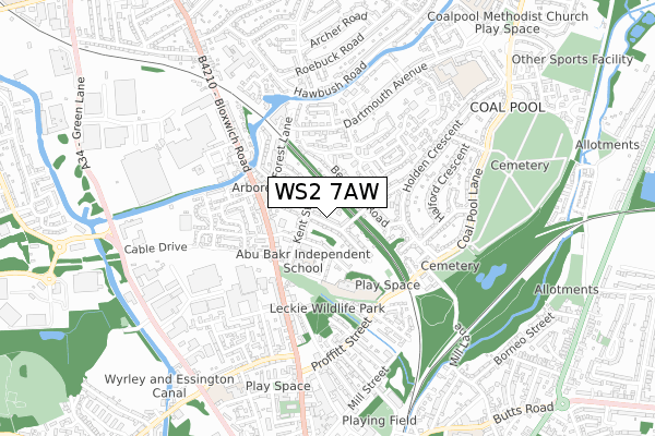 WS2 7AW map - small scale - OS Open Zoomstack (Ordnance Survey)