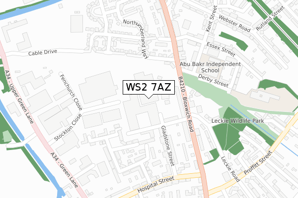 WS2 7AZ map - large scale - OS Open Zoomstack (Ordnance Survey)