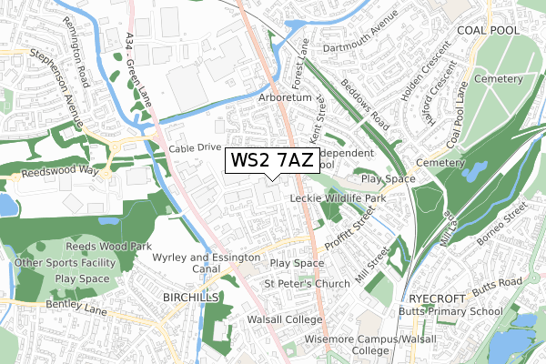 WS2 7AZ map - small scale - OS Open Zoomstack (Ordnance Survey)