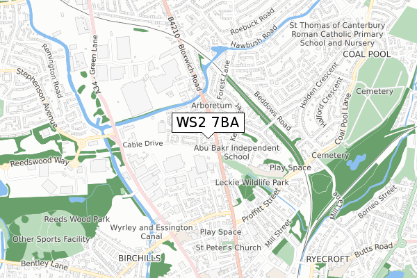 WS2 7BA map - small scale - OS Open Zoomstack (Ordnance Survey)