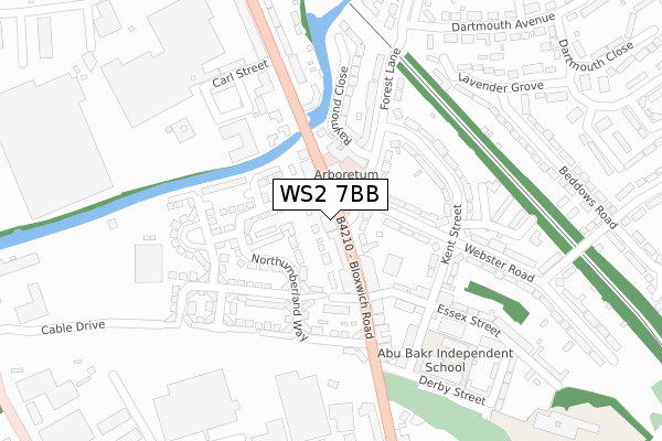 WS2 7BB map - large scale - OS Open Zoomstack (Ordnance Survey)