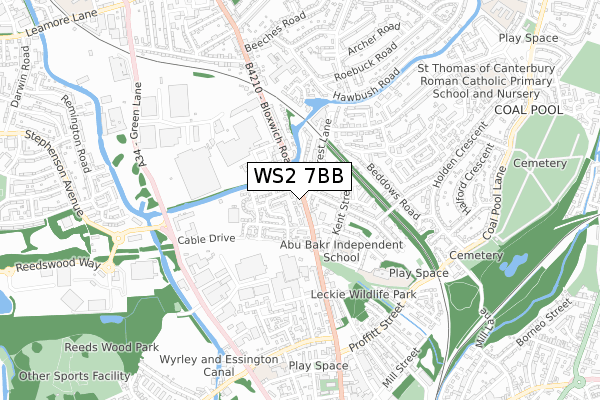 WS2 7BB map - small scale - OS Open Zoomstack (Ordnance Survey)