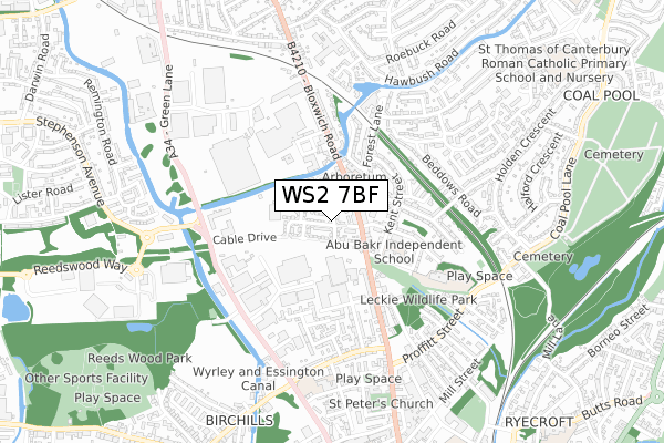 WS2 7BF map - small scale - OS Open Zoomstack (Ordnance Survey)
