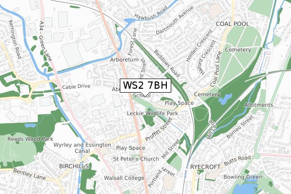 WS2 7BH map - small scale - OS Open Zoomstack (Ordnance Survey)