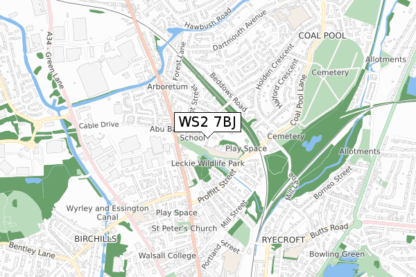 WS2 7BJ map - small scale - OS Open Zoomstack (Ordnance Survey)