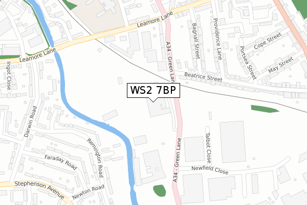 WS2 7BP map - large scale - OS Open Zoomstack (Ordnance Survey)