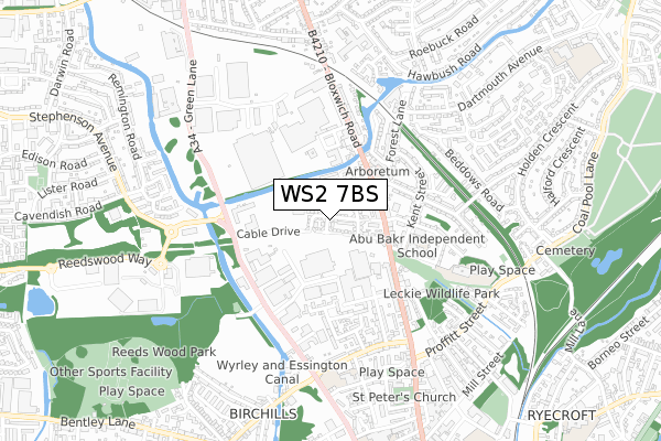 WS2 7BS map - small scale - OS Open Zoomstack (Ordnance Survey)