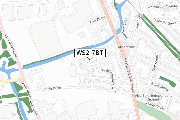 WS2 7BT map - large scale - OS Open Zoomstack (Ordnance Survey)