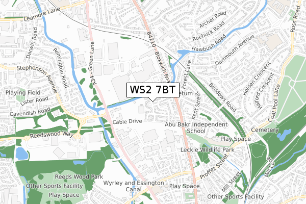 WS2 7BT map - small scale - OS Open Zoomstack (Ordnance Survey)