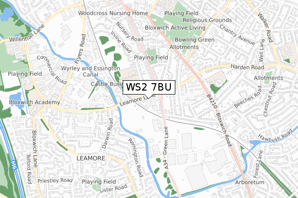 WS2 7BU map - small scale - OS Open Zoomstack (Ordnance Survey)