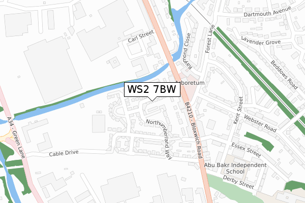 WS2 7BW map - large scale - OS Open Zoomstack (Ordnance Survey)