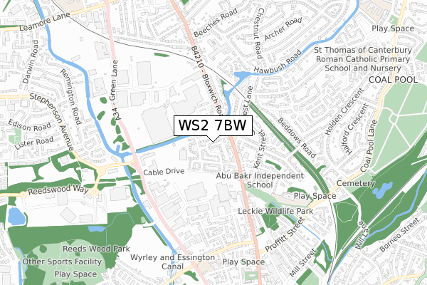 WS2 7BW map - small scale - OS Open Zoomstack (Ordnance Survey)