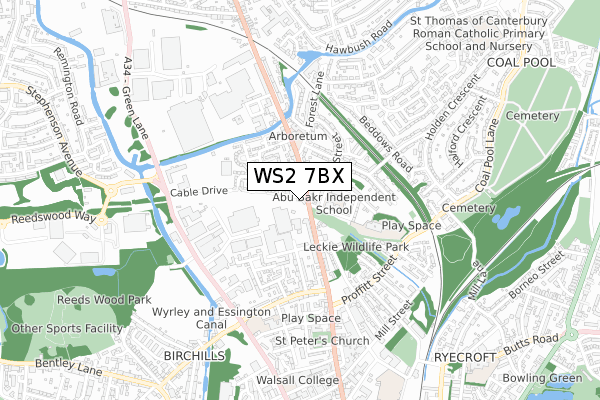 WS2 7BX map - small scale - OS Open Zoomstack (Ordnance Survey)