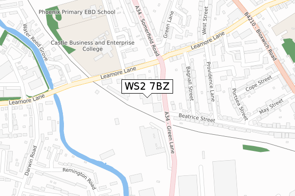 WS2 7BZ map - large scale - OS Open Zoomstack (Ordnance Survey)