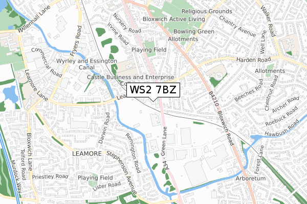 WS2 7BZ map - small scale - OS Open Zoomstack (Ordnance Survey)