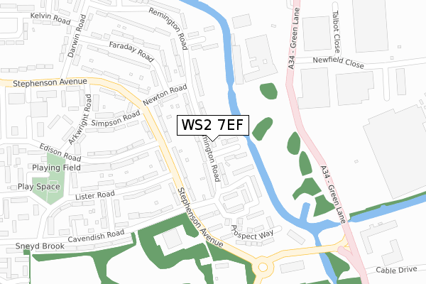 WS2 7EF map - large scale - OS Open Zoomstack (Ordnance Survey)