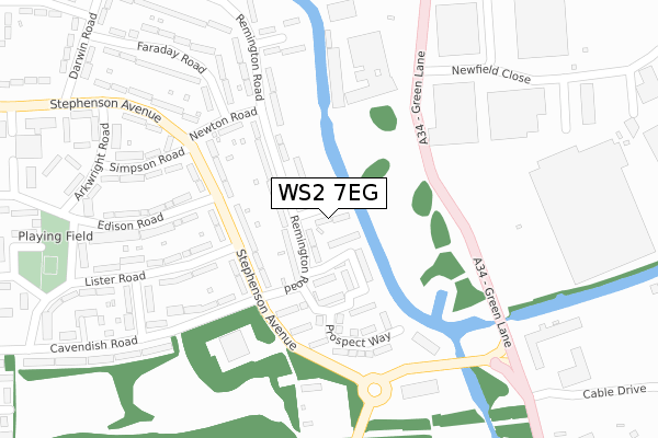 WS2 7EG map - large scale - OS Open Zoomstack (Ordnance Survey)