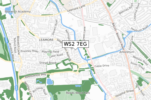 WS2 7EG map - small scale - OS Open Zoomstack (Ordnance Survey)