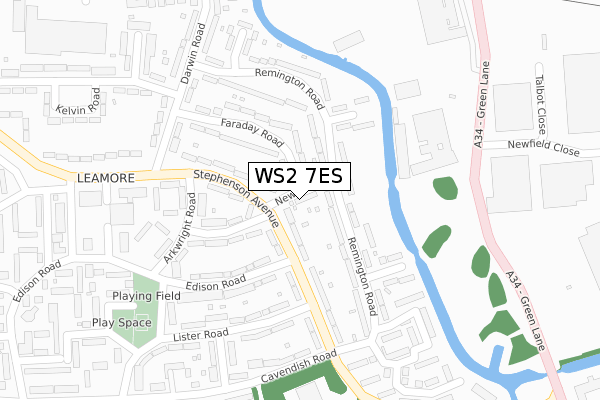 WS2 7ES map - large scale - OS Open Zoomstack (Ordnance Survey)