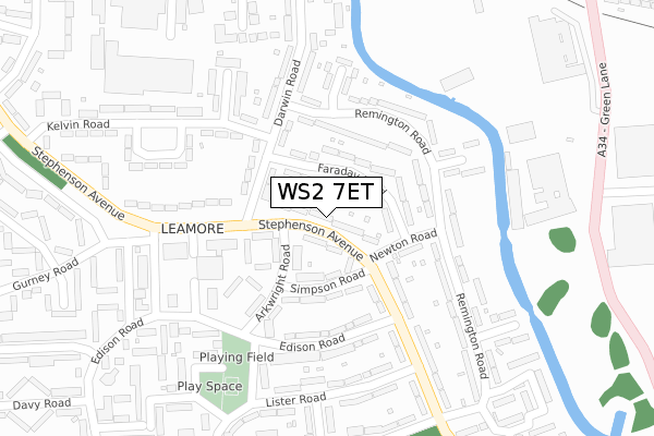 WS2 7ET map - large scale - OS Open Zoomstack (Ordnance Survey)