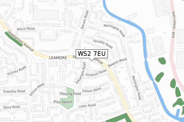 WS2 7EU map - large scale - OS Open Zoomstack (Ordnance Survey)