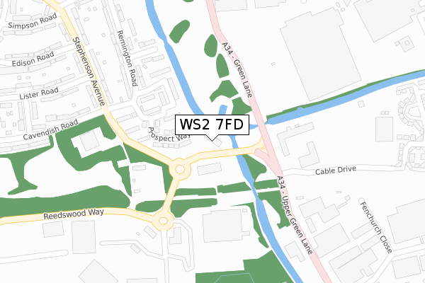 WS2 7FD map - large scale - OS Open Zoomstack (Ordnance Survey)