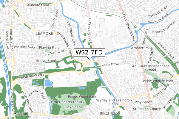 WS2 7FD map - small scale - OS Open Zoomstack (Ordnance Survey)