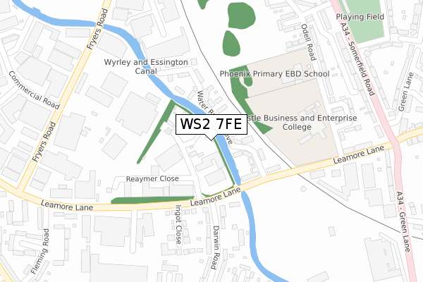 WS2 7FE map - large scale - OS Open Zoomstack (Ordnance Survey)