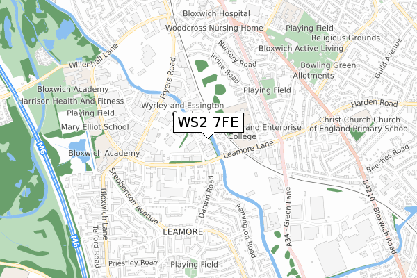 WS2 7FE map - small scale - OS Open Zoomstack (Ordnance Survey)