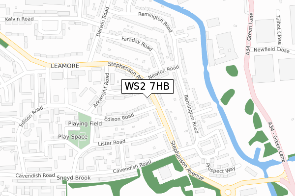 WS2 7HB map - large scale - OS Open Zoomstack (Ordnance Survey)