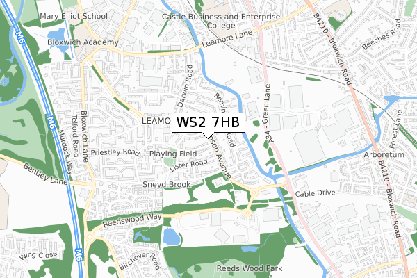 WS2 7HB map - small scale - OS Open Zoomstack (Ordnance Survey)