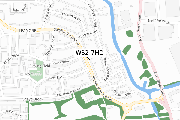 WS2 7HD map - large scale - OS Open Zoomstack (Ordnance Survey)