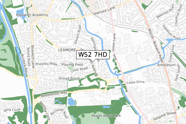 WS2 7HD map - small scale - OS Open Zoomstack (Ordnance Survey)
