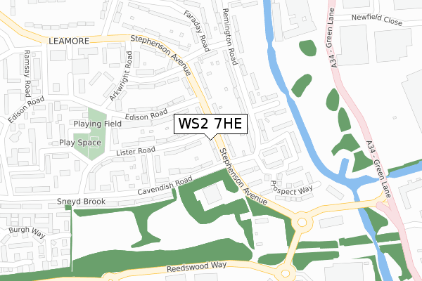WS2 7HE map - large scale - OS Open Zoomstack (Ordnance Survey)