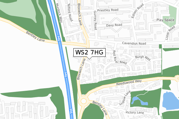 WS2 7HG map - large scale - OS Open Zoomstack (Ordnance Survey)