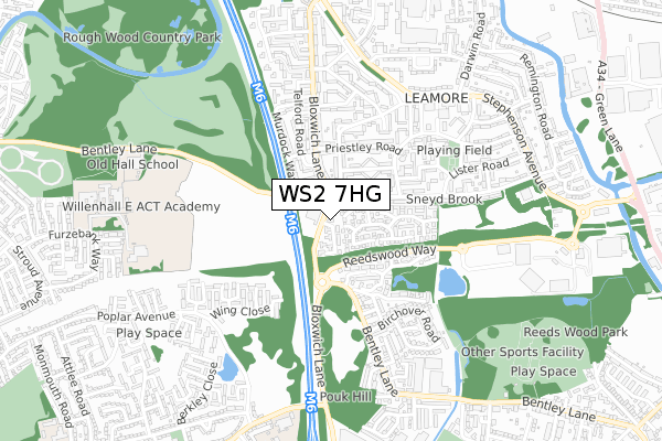 WS2 7HG map - small scale - OS Open Zoomstack (Ordnance Survey)