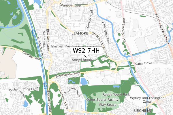 WS2 7HH map - small scale - OS Open Zoomstack (Ordnance Survey)