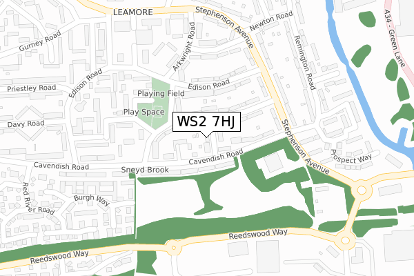 WS2 7HJ map - large scale - OS Open Zoomstack (Ordnance Survey)