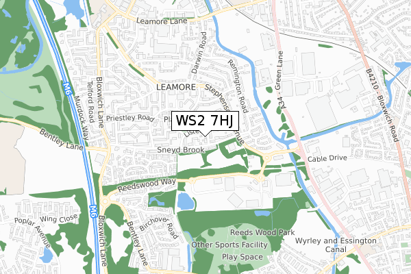 WS2 7HJ map - small scale - OS Open Zoomstack (Ordnance Survey)