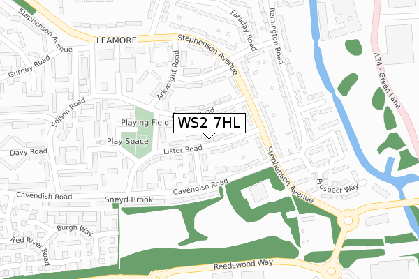 WS2 7HL map - large scale - OS Open Zoomstack (Ordnance Survey)